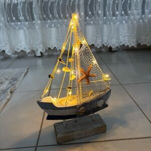 Light-up hand-made Nautical Blue and White Sailboat Decor batteries not included